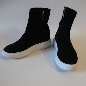 Aquatalia Black Suede Ankle Boots with White Platform Sole